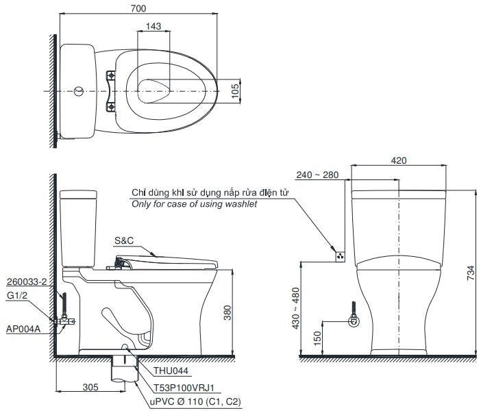 Bồn Cầu Điện Tử TOTO CS735DW11 Nắp Rửa Washlet