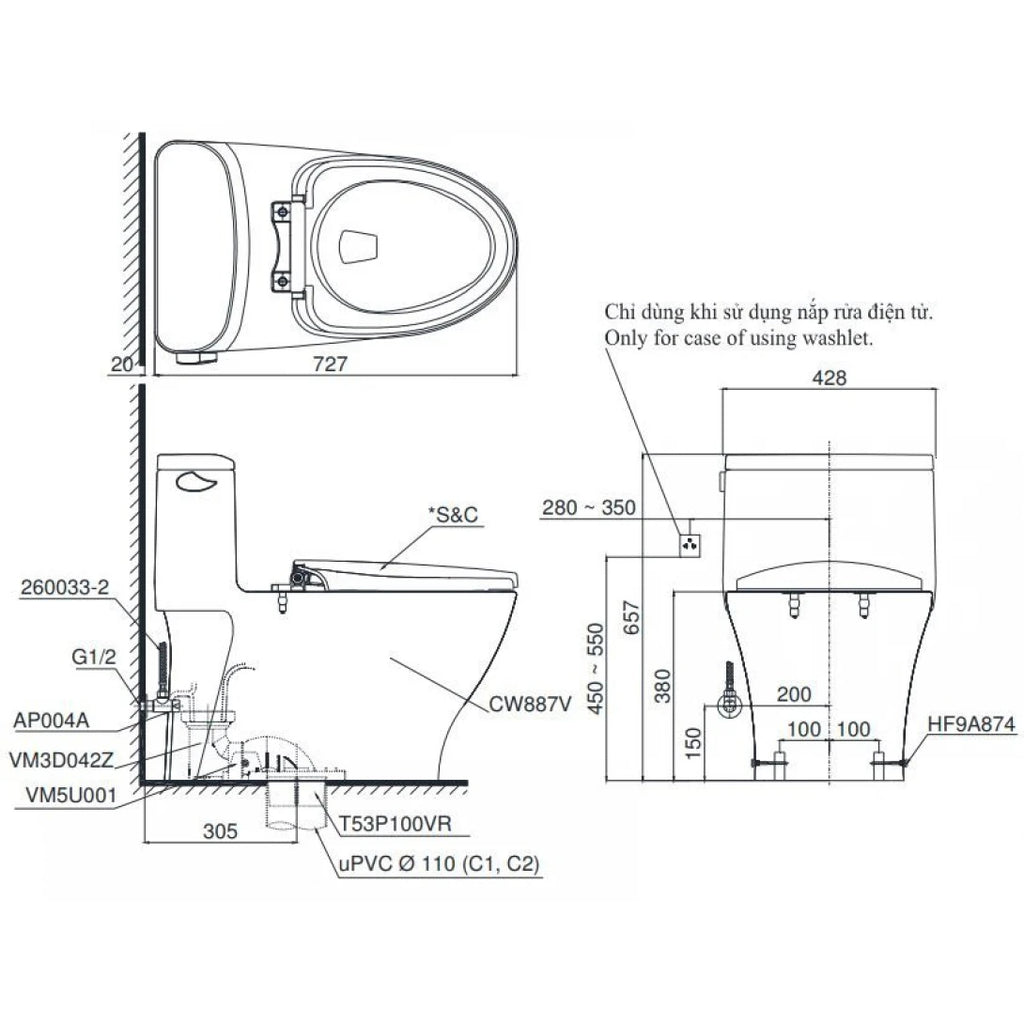 MS887RW16#XW - Bàn cầu một khối