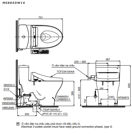 ban ve MS885DW16#XW TOTO