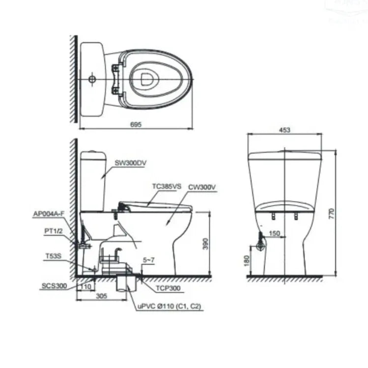 ban ve Bon Cau TOTO Hai Khoi  Cs300Drt10#W Nap Tc385V