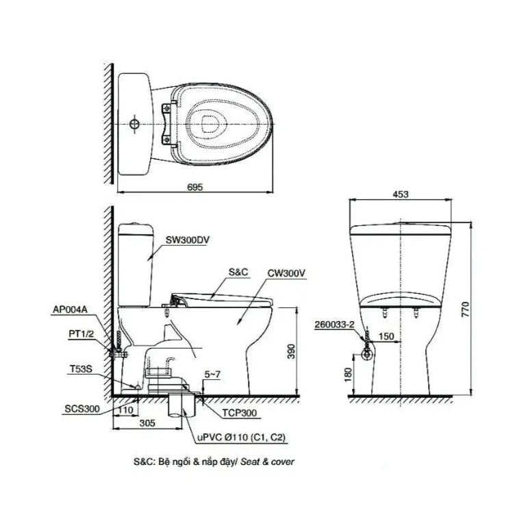 ban ve Bàn cầu TOTO 2 khối CS300DRT8#W