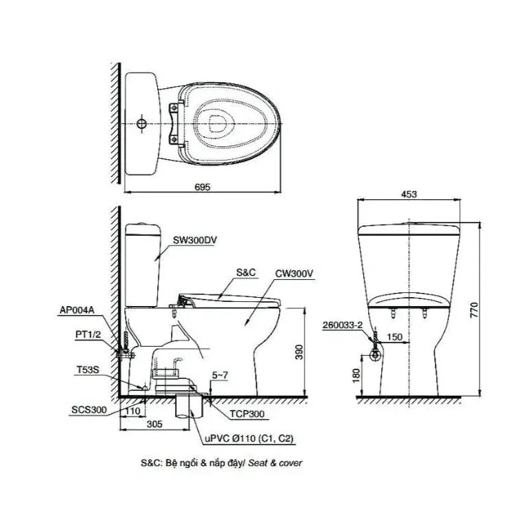 ban ve Bàn Cầu TOTO Hai Khối Cs300Dt8Y1#W 