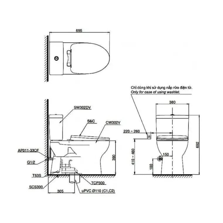 ban ve Bàn Cầu TOTO Hai Khối Cs302De4#W