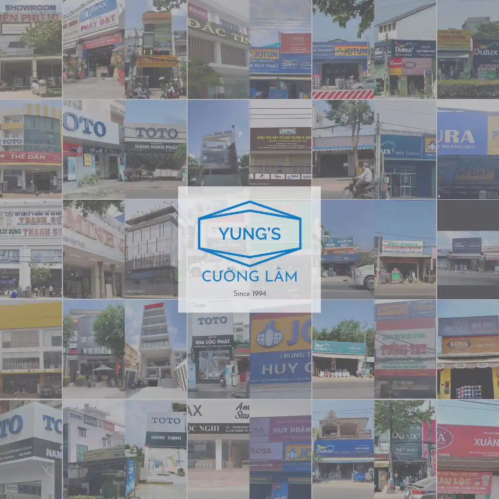 Logo cho công ty 'Yung's Cuong Lam' với thiết kế viền hình lục giác.