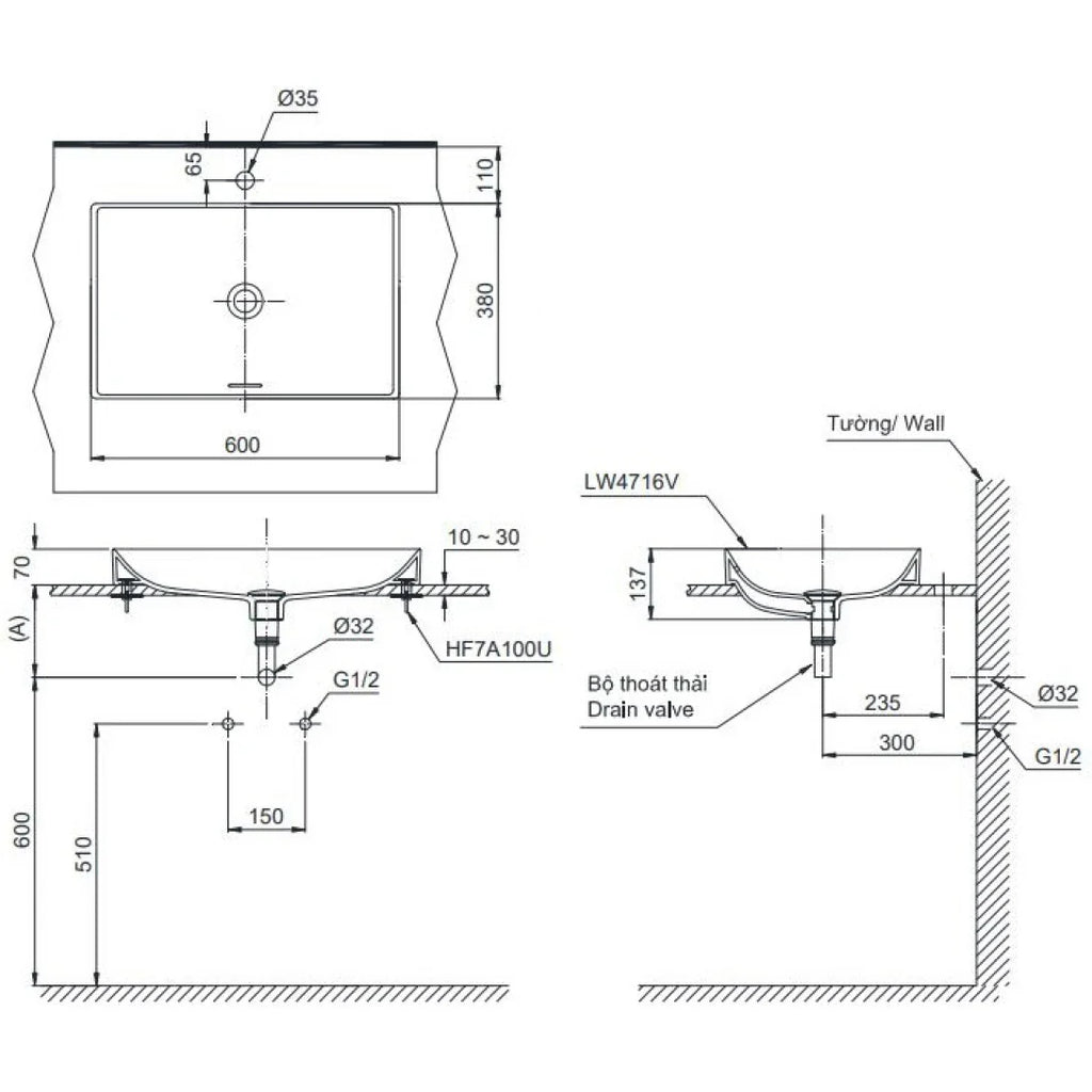 Chậu Lavabo TOTO LT505T#XW Âm Bàn - Lavabo âm bàn