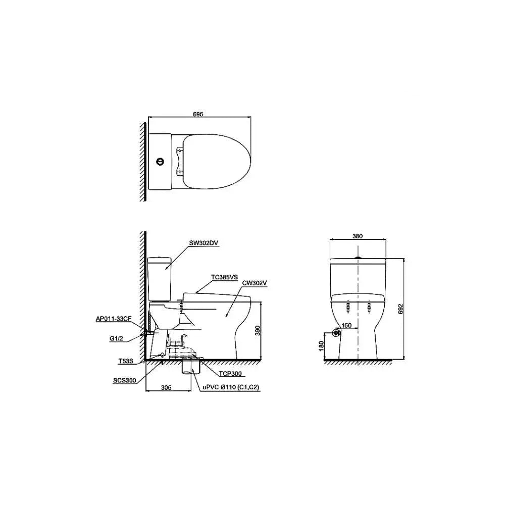 Cs302Dt3#W Bàn Cầu Hai Khối