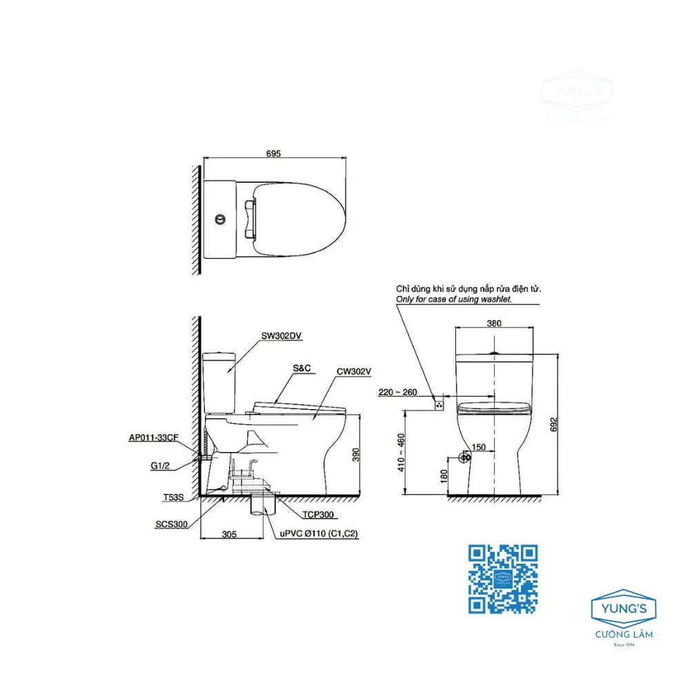 Bàn cầu 2 khối CS302DW11#W | Thiết Bị Vệ Sinh TOTO