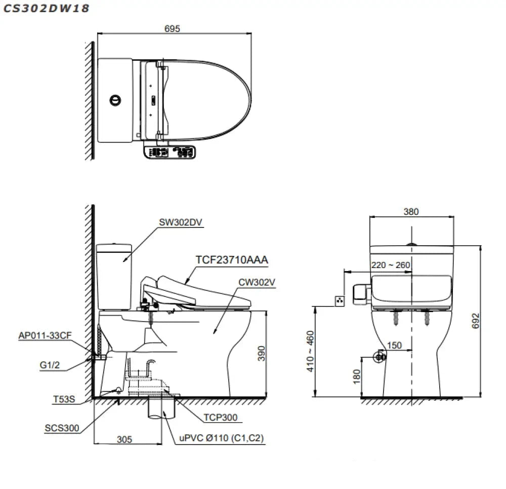 Cs302Dw18#W Bàn Cầu Hai Khối