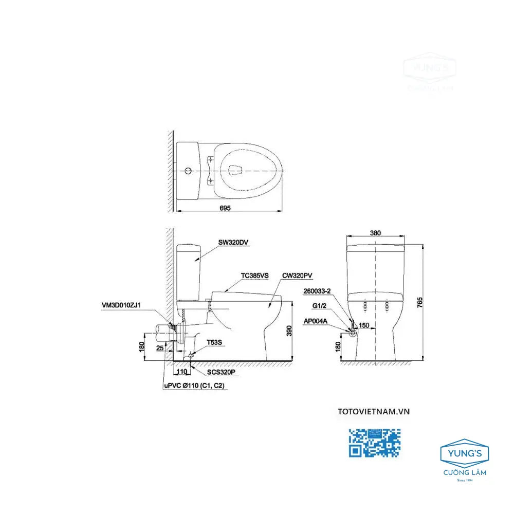 Cs320Pdre4#W Bàn Cầu Hai Khối