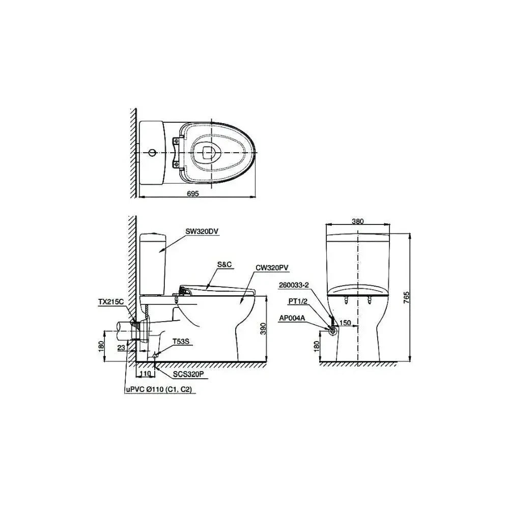 Cs320Pdrw16#W Bàn Cầu Hai Khối