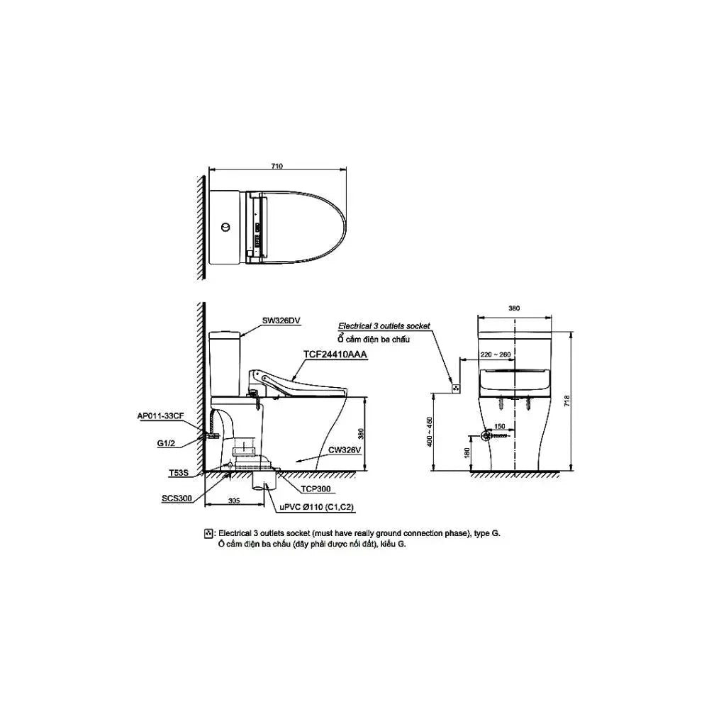 Cs326Dw14#Xw Bàn Cầu Hai Khối