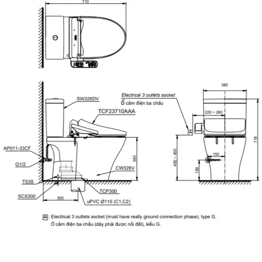 Cs326Dw18#Xw Bàn Cầu Hai Khối