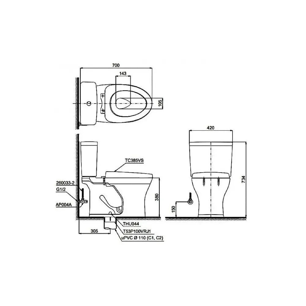 Cs735Dt10#Xw Bàn Cầu Hai Khối