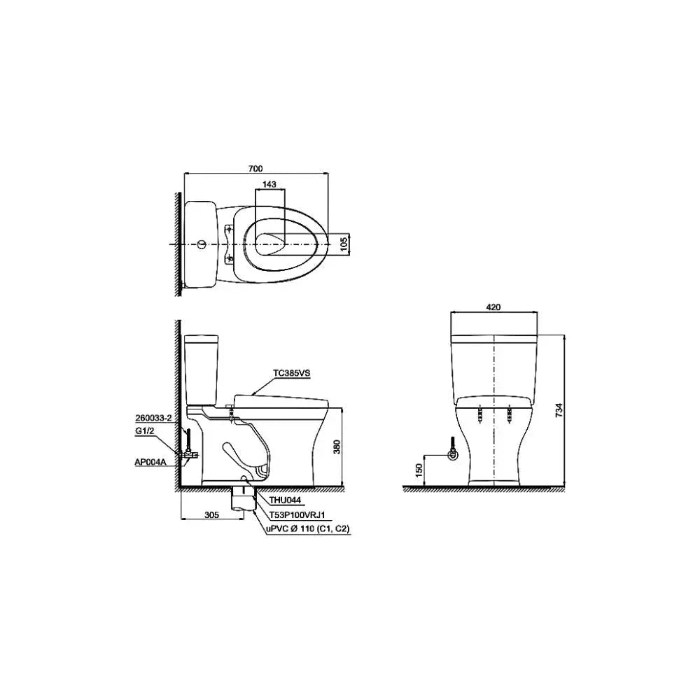 Cs735Dt3#Xw Bàn Cầu Hai Khối