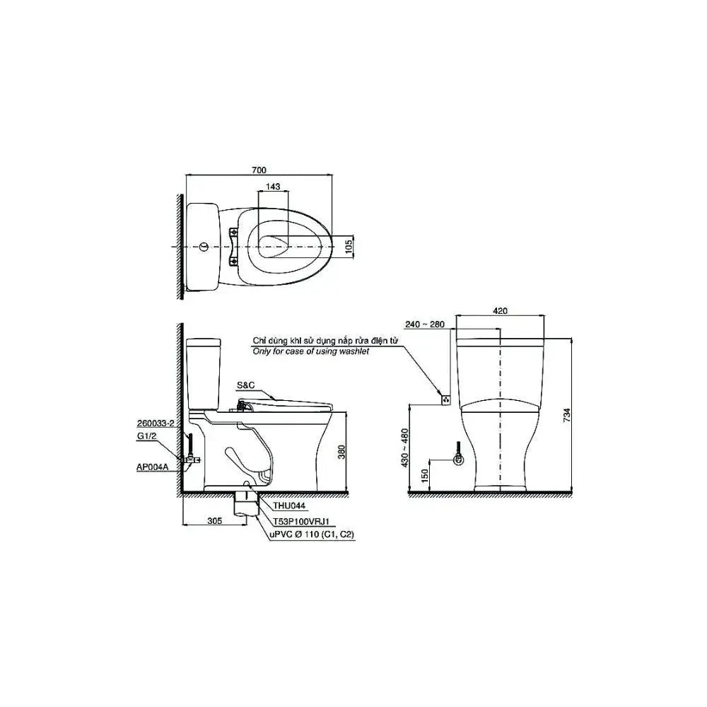 Cs735Dt8#Xw Bàn Cầu Hai Khối