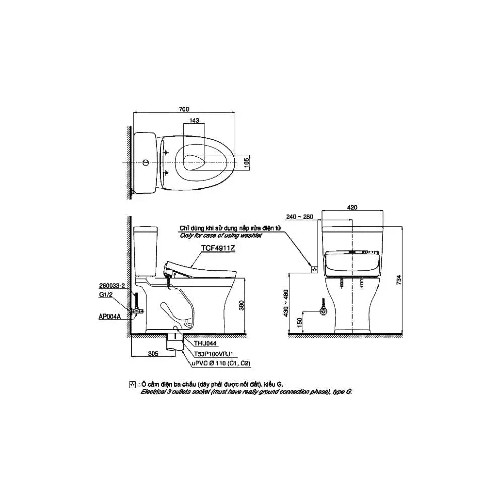 Cs735Dw11#Xw Bàn Cầu Hai Khối