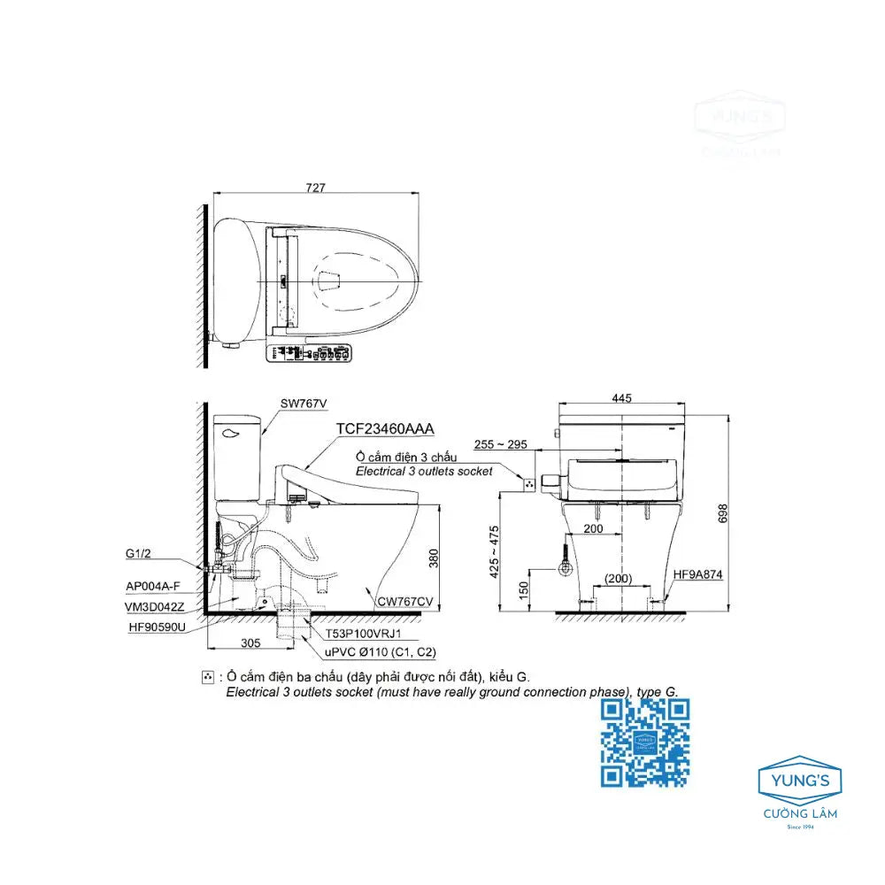 Bàn cầu 2 khối CS767CRW17#XW | Thiết Bị Vệ Sinh TOTO