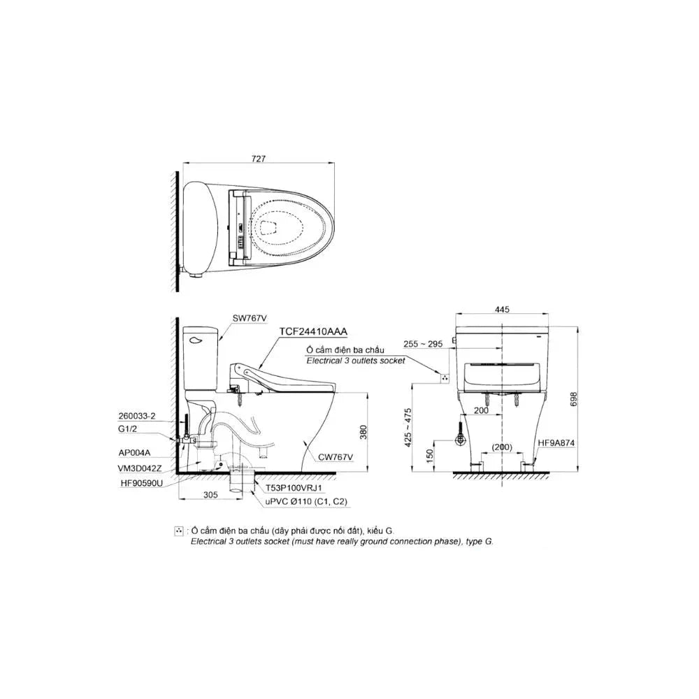 Cs767Rw14#Xw Bàn Cầu Hai Khối