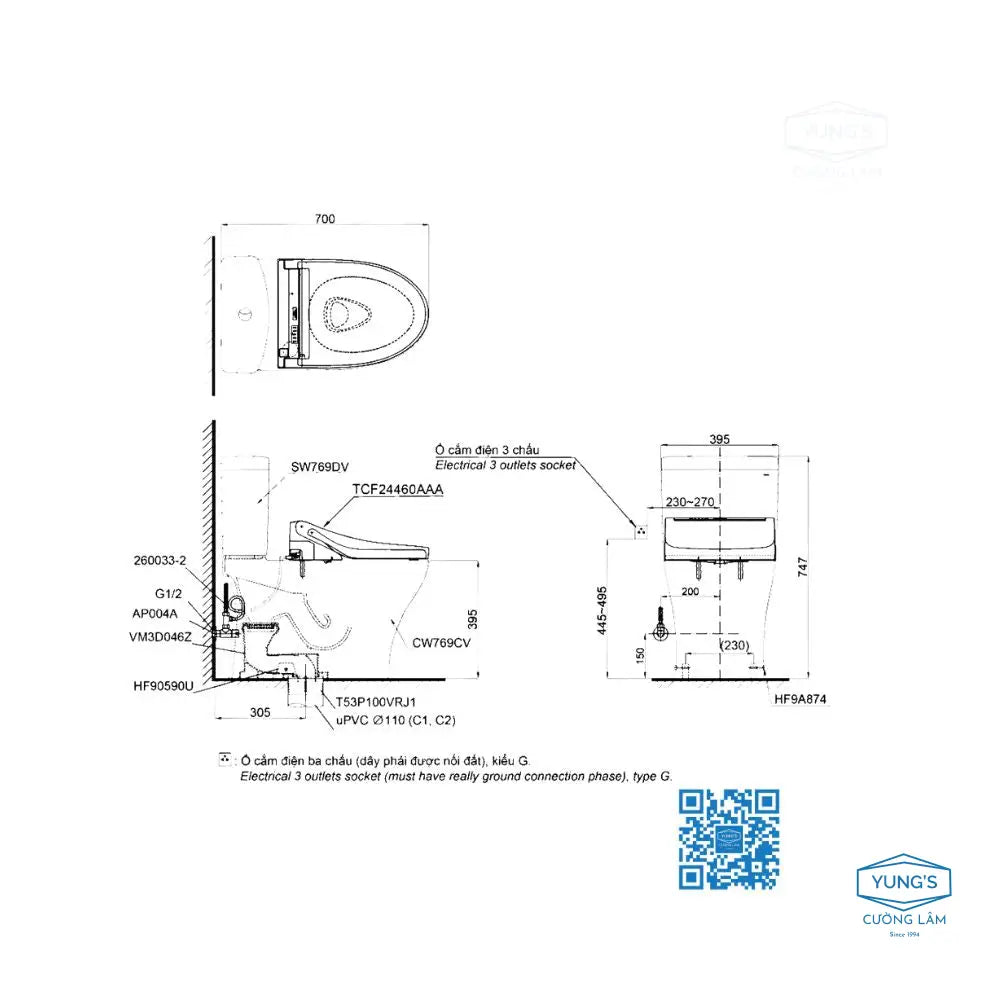 Bàn cầu 2 khối CS769CDRW15#XW | Thiết Bị Vệ Sinh TOTO