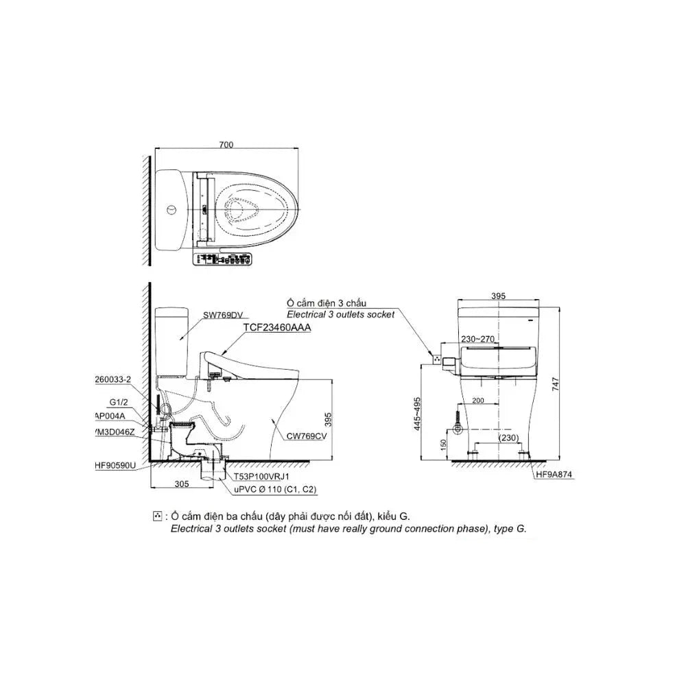 Cs769Cdrw17#Xw Bàn Cầu Hai Khối