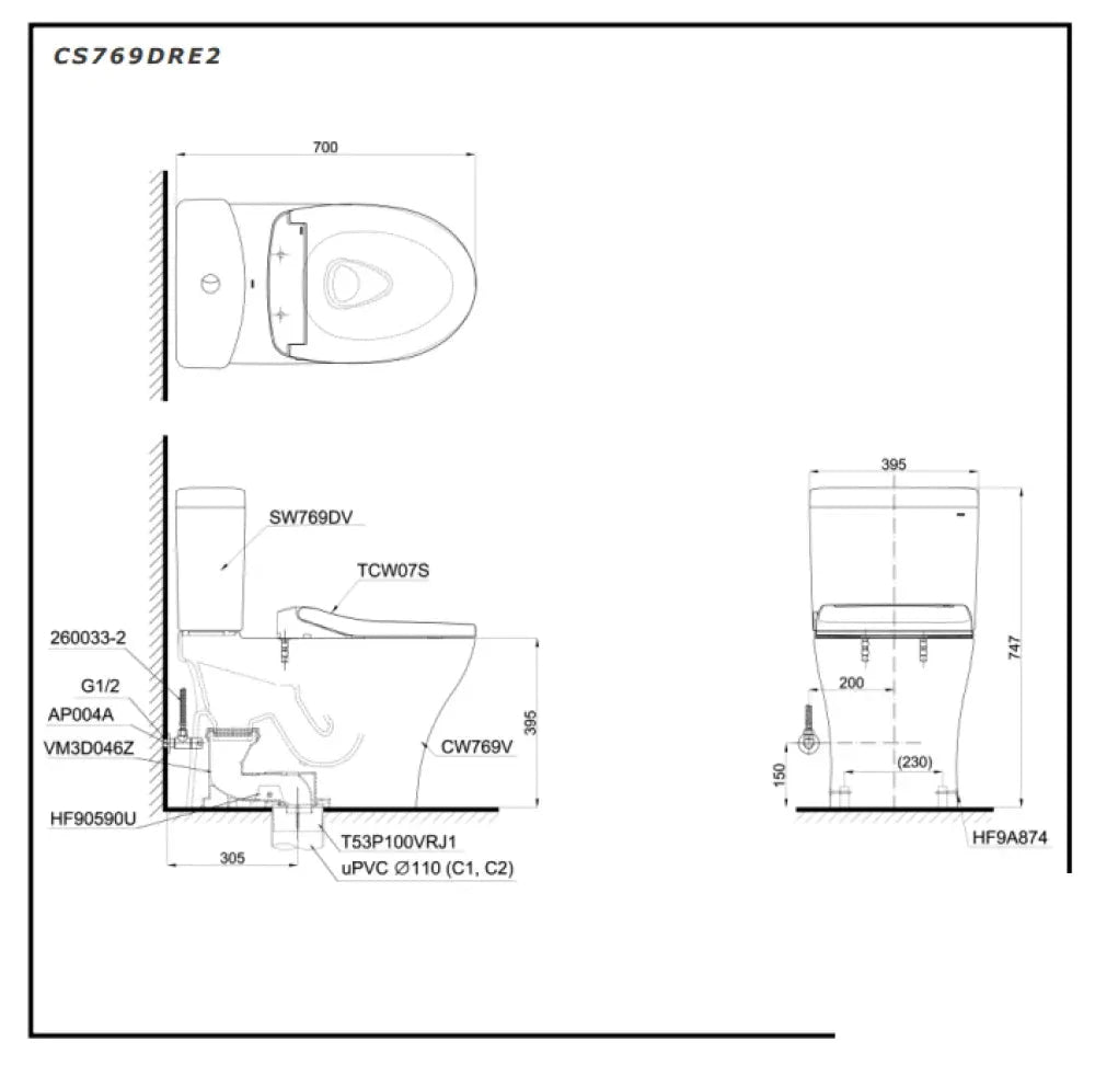 Cs769Dre2#Xw Bàn Cầu Hai Khối