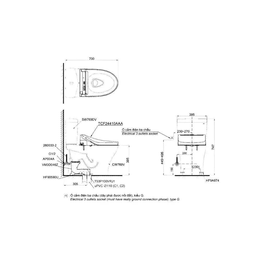 Cs769Drw14#Xw Bàn Cầu Hai Khối