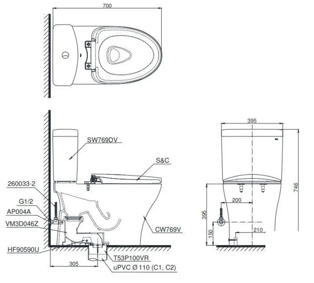 Cs769Drw16#Xw Bàn Cầu Hai Khối