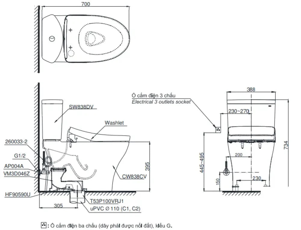 Cs838Cdw12#Xw Bàn Cầu Hai Khối