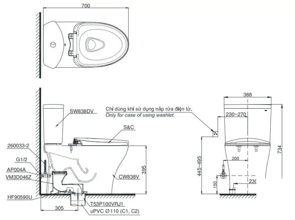 Cs838Cdw17#Xw Bàn Cầu Hai Khối