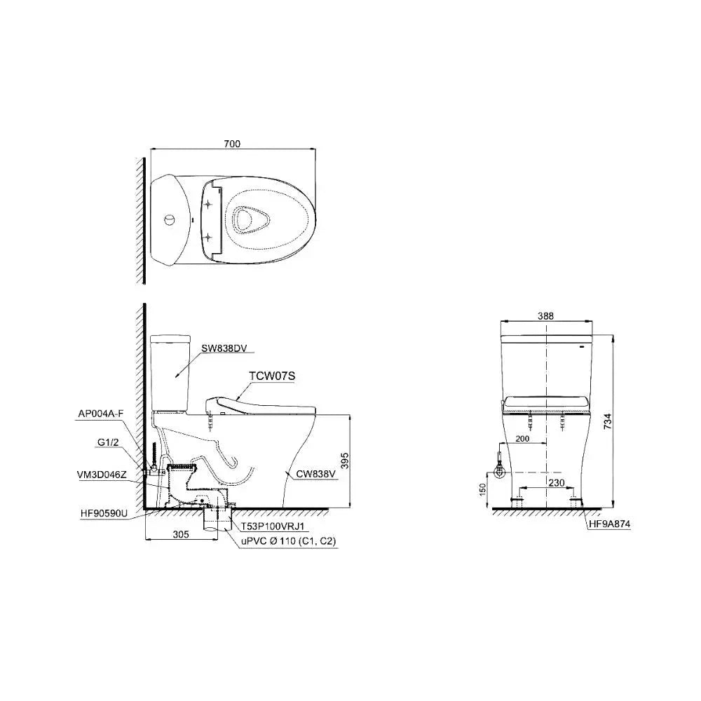 Cs838De2#Xw Bàn Cầu Hai Khối