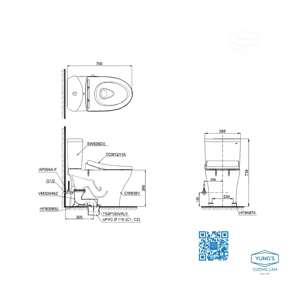 Cs838De4#Xw Bàn Cầu Hai Khối