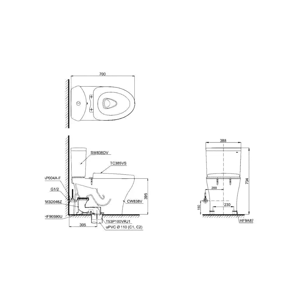 Cs838Dt3#Xw Bàn Cầu Hai Khối