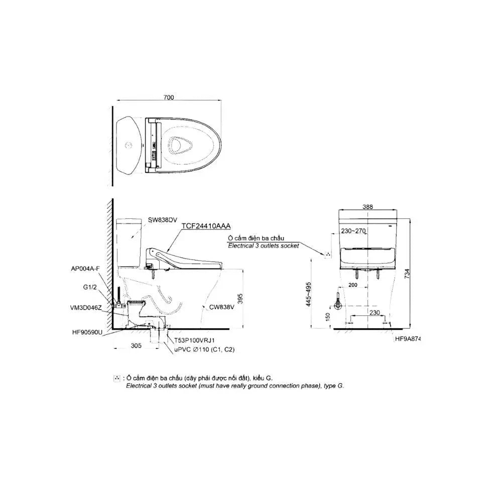 Cs838Dw14#Xw Bàn Cầu Hai Khối