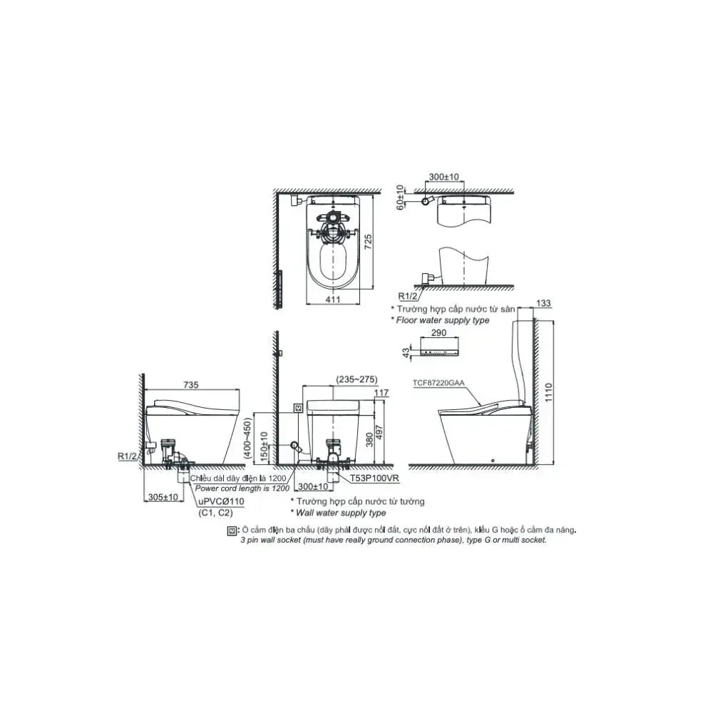 Cs911Vt#Nw1 Tcf87220Gaa#Nw1 T53P100Vr Bàn Cầu Thông Minh Neorest Ls (220V)