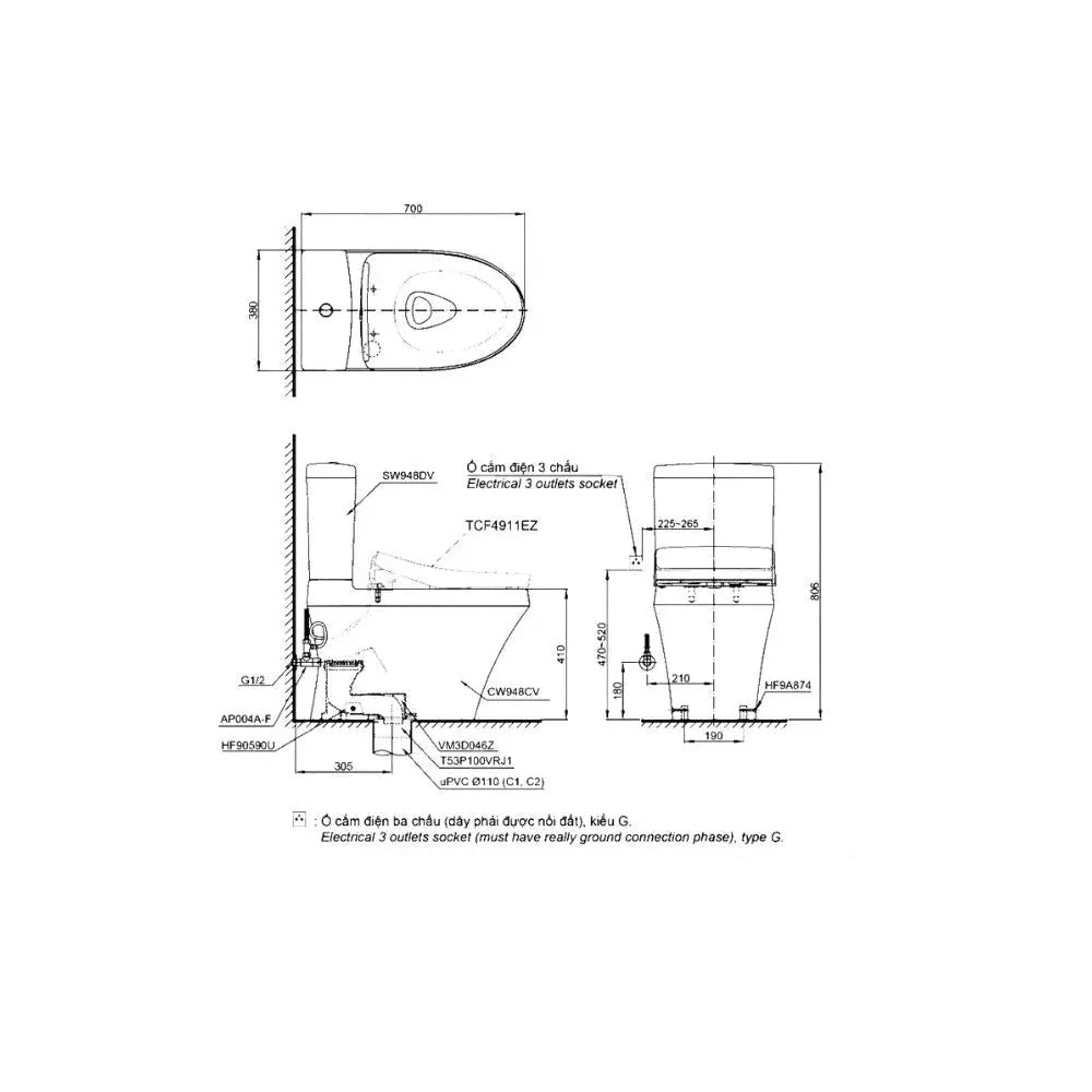 Cs948Cdw12#Xw Bàn Cầu Hai Khối