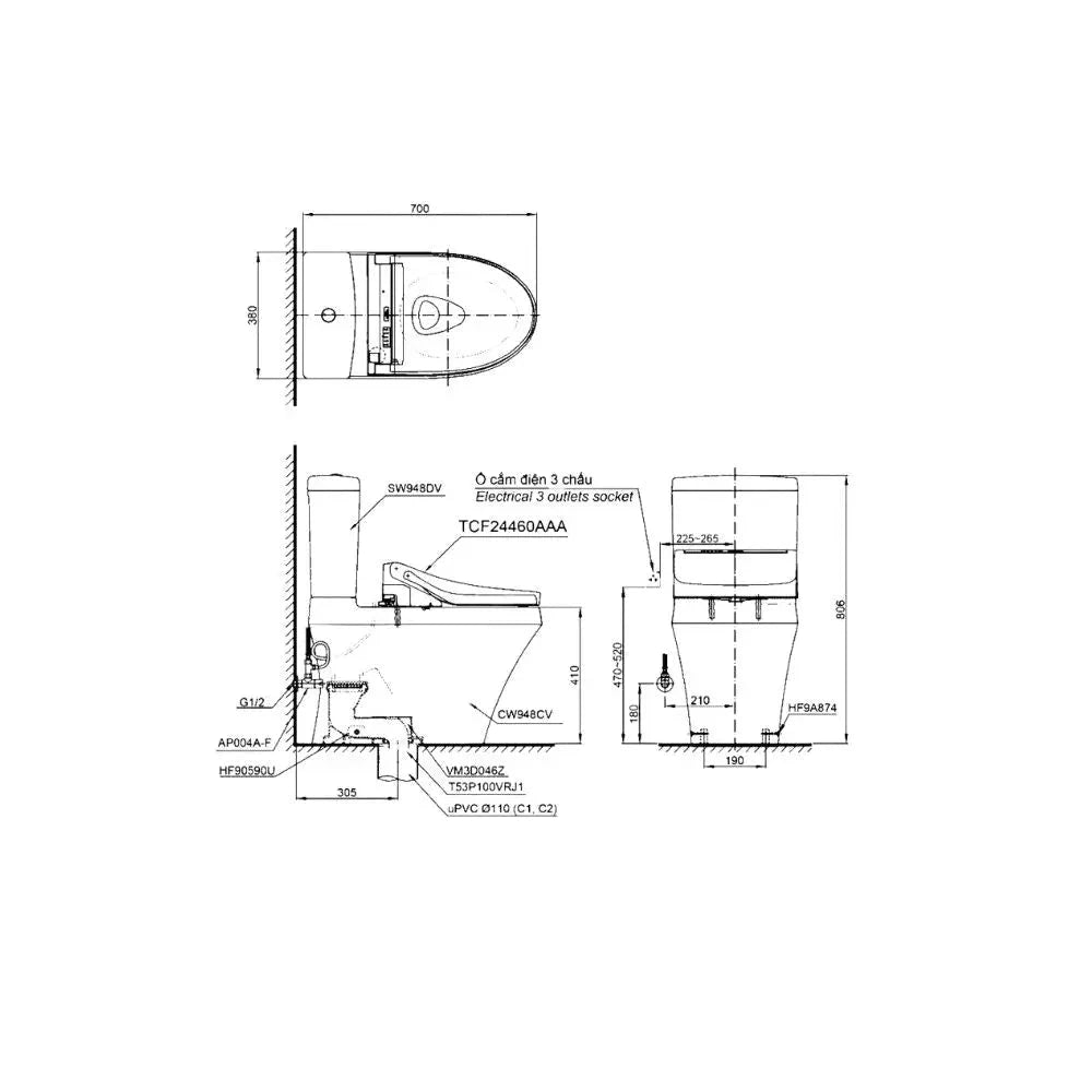 Bàn cầu 2 khối CS948CDW15#XW | Thiết Bị Vệ Sinh TOTO