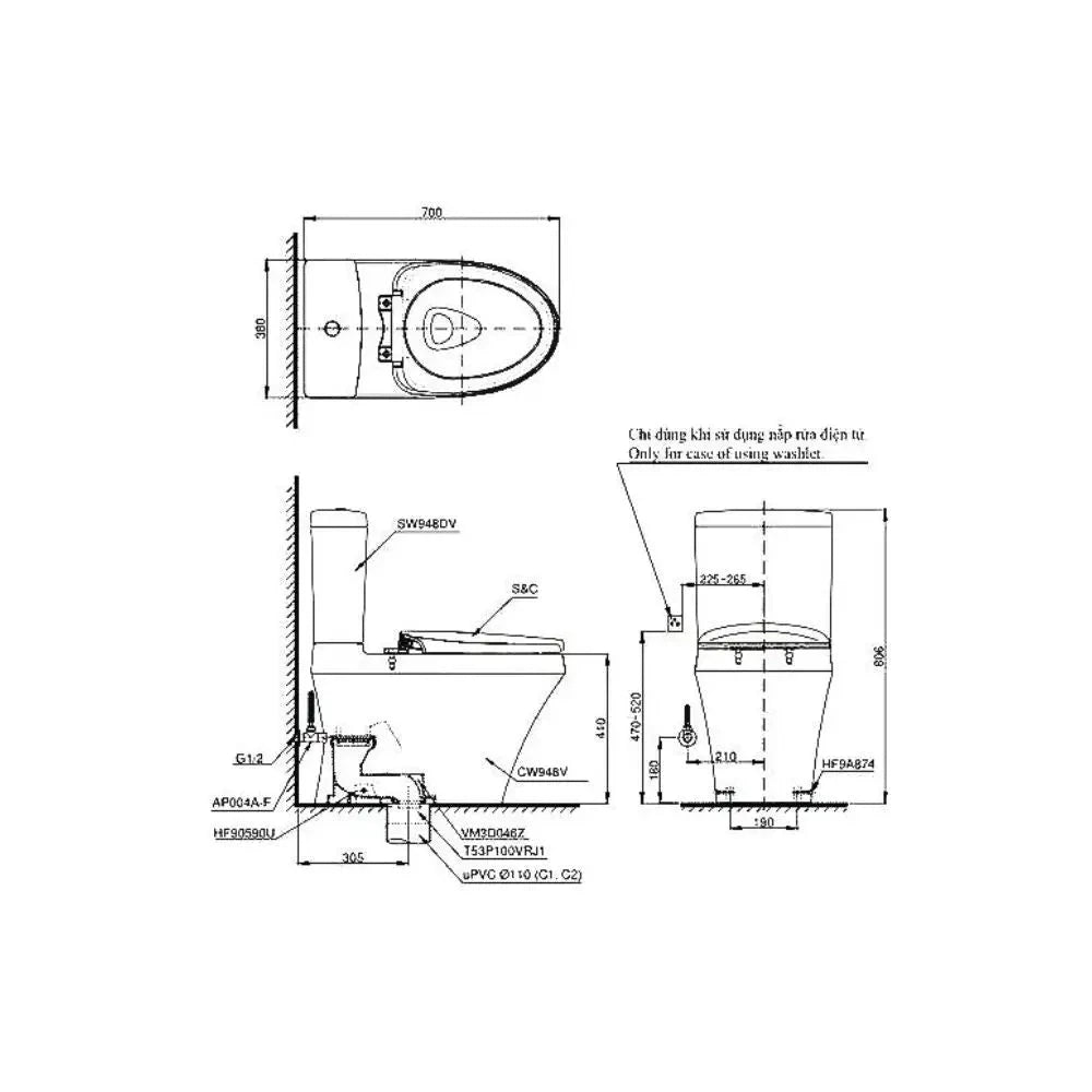 Cs948Dt10#Xw Bàn Cầu Hai Khối