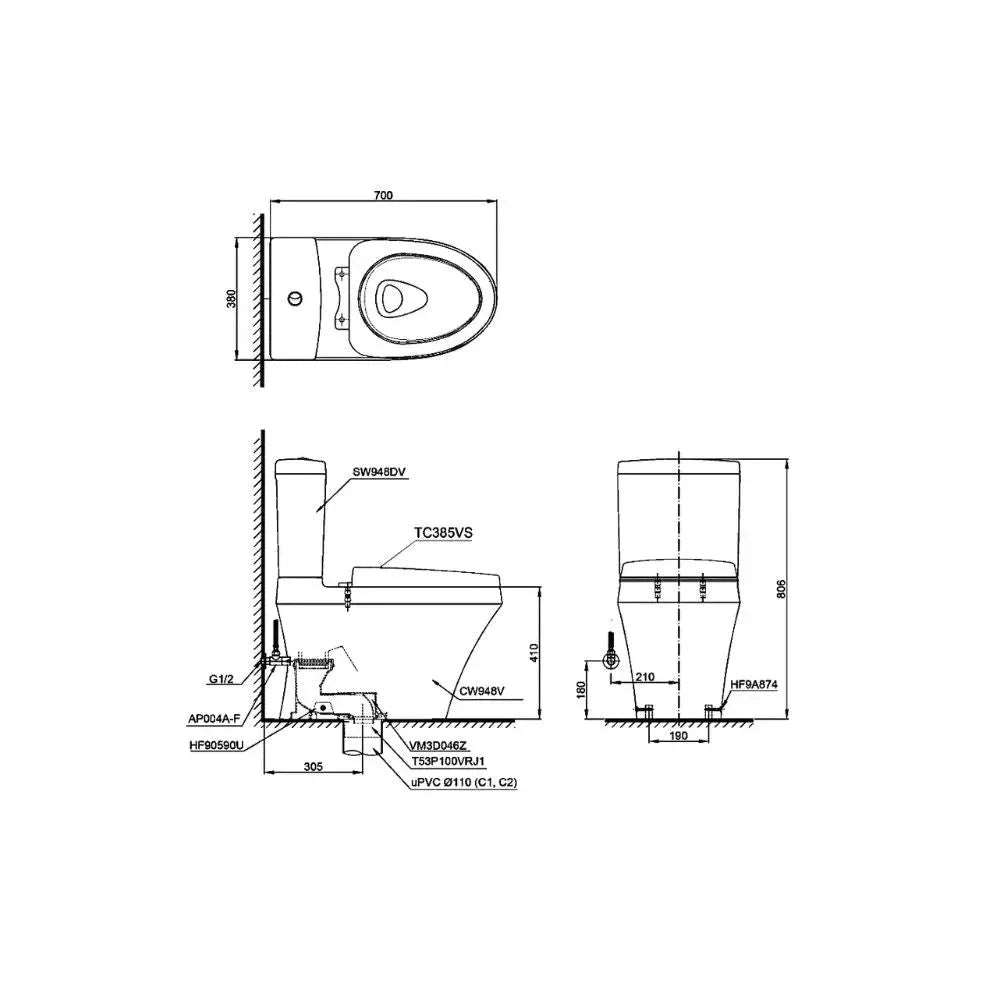 Cs948Dt3#Xw Bàn Cầu Hai Khối