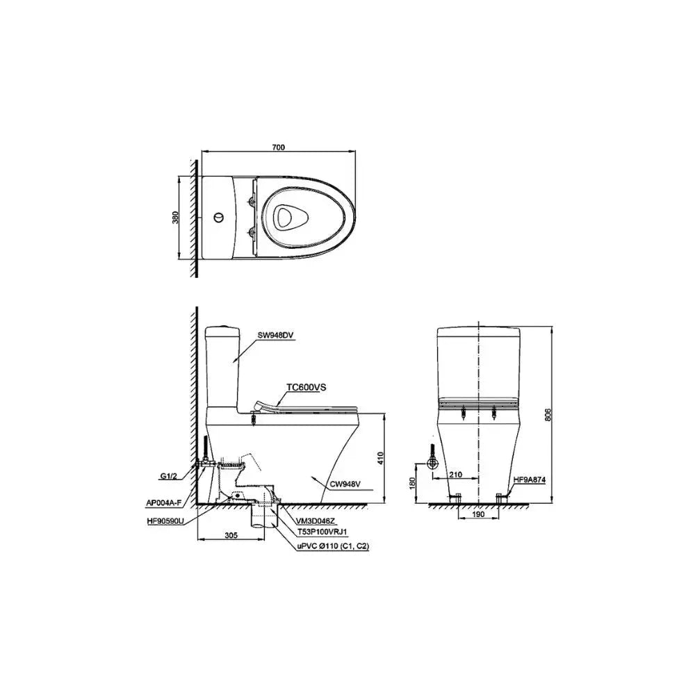 Cs948Dt8#Xw Bàn Cầu Hai Khối