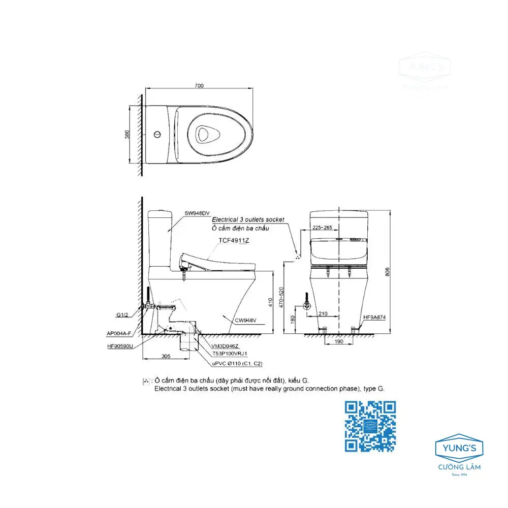 Cs948Dw11#Xw Bàn Cầu Hai Khối