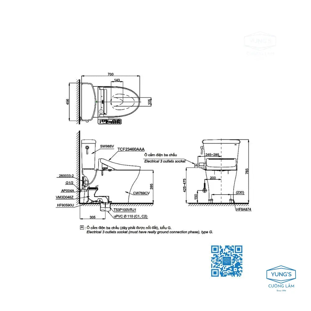 Cs986Cgw17#Xw Bàn Cầu Hai Khối