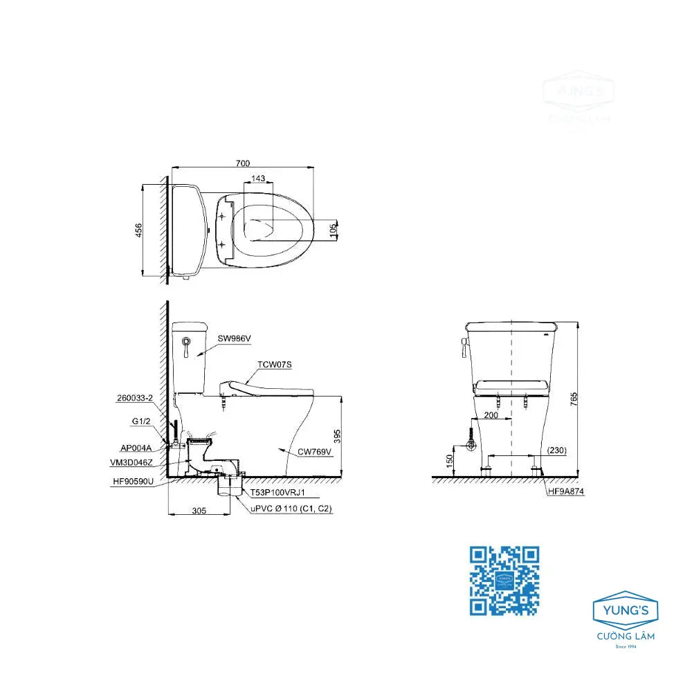 Cs986Ge2#Xw Bàn Cầu Hai Khối