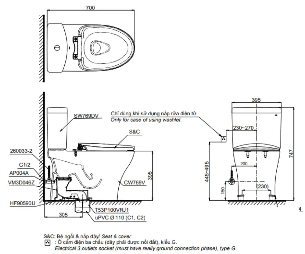 Cs986Gw11#Xw Bàn Cầu Hai Khối