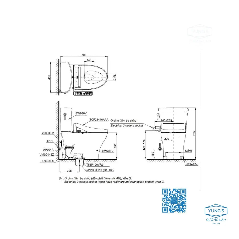 Cs986Gw16#Xw Bàn Cầu Hai Khối