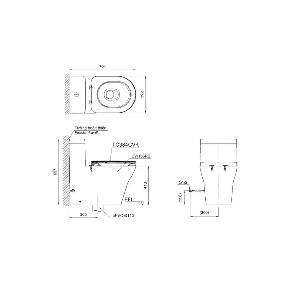 Cw166Rb#Xw Tc384Cvk#W T53P100Vr Bàn Cầu Một Khối