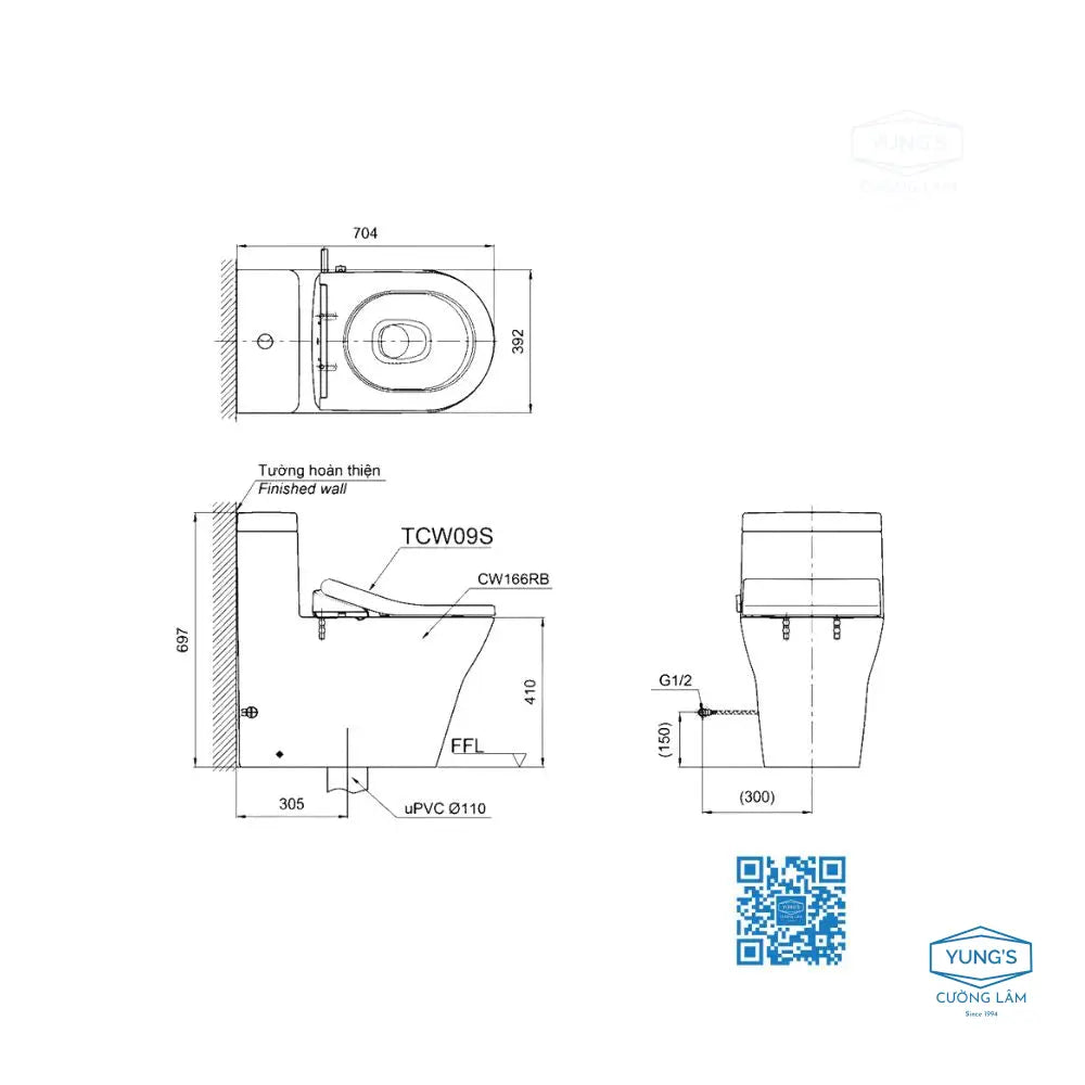 Bàn Cầu 1 Khối CW166RB#XW TCW09S#W T53P100VR | Thiết Bị Vệ Sinh TOTO