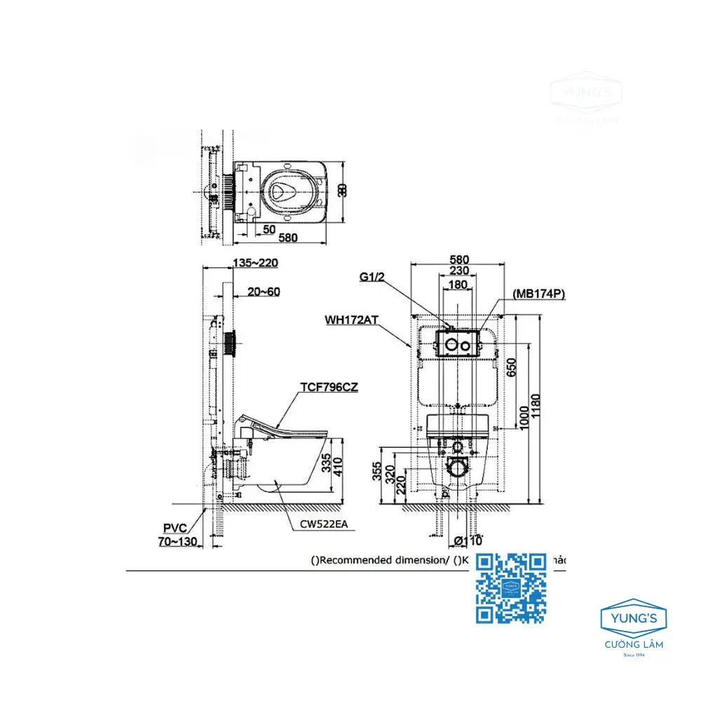 Bàn cầu treo tường CW522EA#NW1 | Thiết Bị Vệ Sinh…