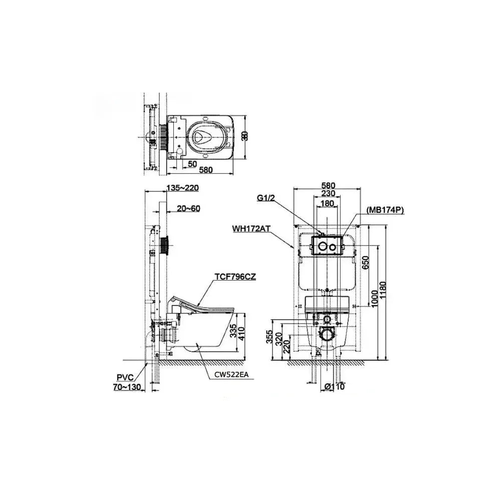 Bàn cầu treo tường CW522EA#NW1 TCF796CZ#NW1 WH172AT | Thiết Bị Vệ Sinh…