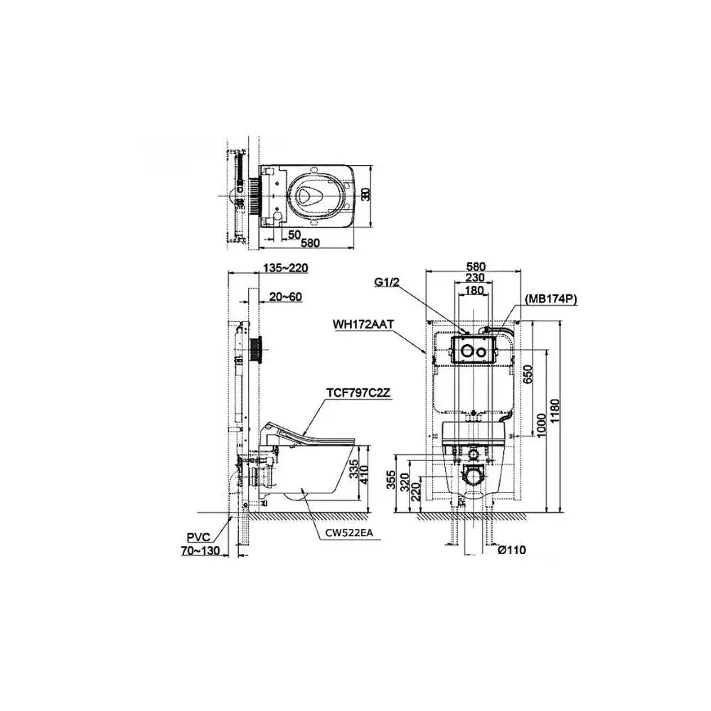 Bàn cầu treo tường CW522EA#NW1 TCF797C2Z#NW1 WH172AAT | Thiết Bị Vệ Si…