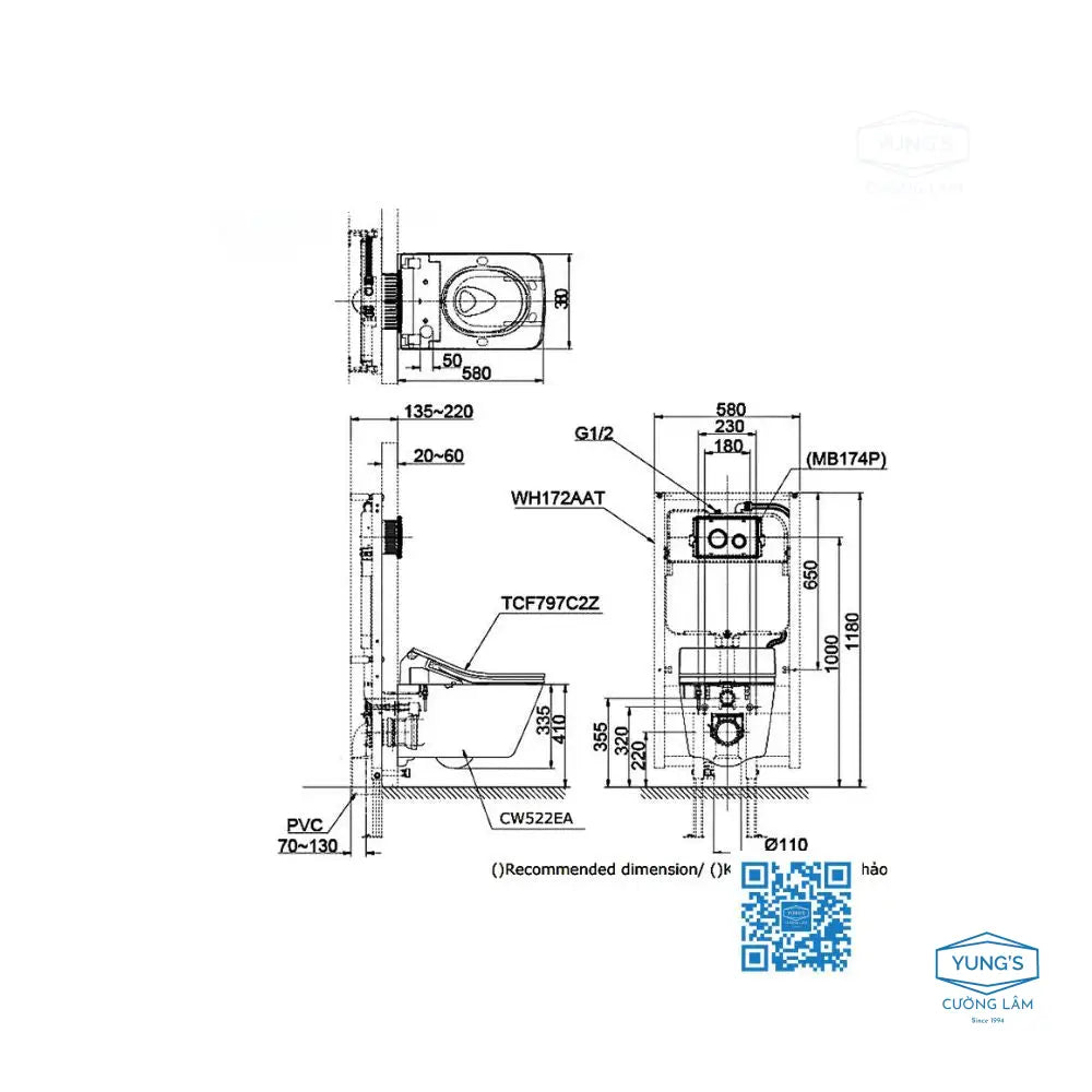 Bàn cầu treo tường CW522EA#NW1 TCF797C2Z#NW1 WH172AAT | Thiết Bị Vệ Si…